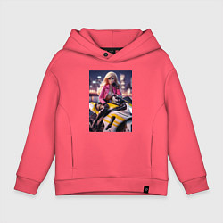 Толстовка оверсайз детская Barbie on a Kawasaki sports motorcycle, цвет: коралловый