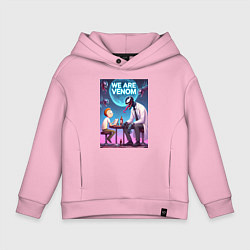 Толстовка оверсайз детская Беседа Морти с Риком-Веномом - нейроарт фантазия, цвет: светло-розовый