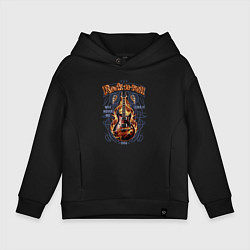 Толстовка оверсайз детская Огненный вихрь: Рок-н-ролл с гитарой и узором, цвет: черный
