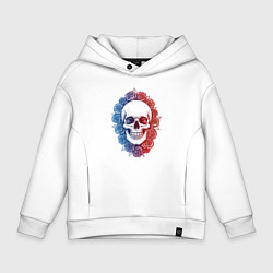 Толстовка оверсайз детская Череп и сине-красные розы, цвет: белый