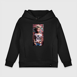 Толстовка оверсайз детская Barbie near wall - punks not dead, цвет: черный