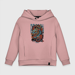 Толстовка оверсайз детская Драконы в стиле татуировки ирезуми, цвет: пыльно-розовый