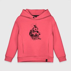 Толстовка оверсайз детская Векторный паровоз, цвет: коралловый