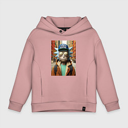 Толстовка оверсайз детская Рик Санчес в Нью-Йорке - нейроарт, цвет: пыльно-розовый