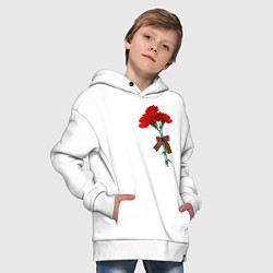 Толстовка оверсайз детская Букет гвоздики и георгиевская лента, цвет: белый — фото 2