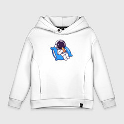 Толстовка оверсайз детская Spaceman and pizza, цвет: белый