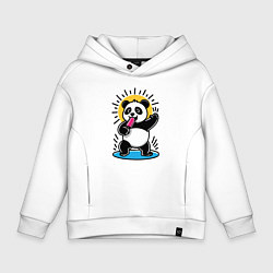Толстовка оверсайз детская Панда с мороженым в стиле комикса, цвет: белый