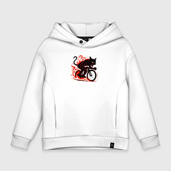 Толстовка оверсайз детская Чёрный демонический кот на велосипеде, цвет: белый