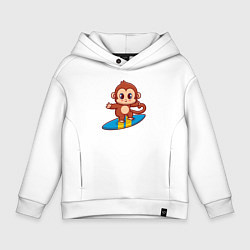 Толстовка оверсайз детская Обезьянка серфер, цвет: белый
