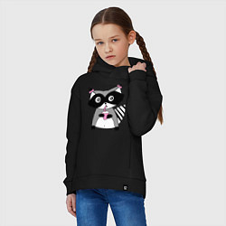 Толстовка оверсайз детская Енот-девочка, цвет: черный — фото 2