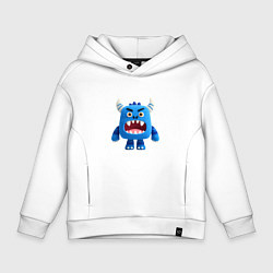 Толстовка оверсайз детская Синее чудовище с рогами, цвет: белый