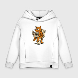 Детское худи оверсайз Кот на унитазе читает новости