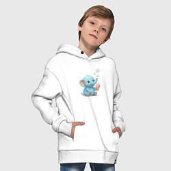 Толстовка оверсайз детская Маленький слоненок с мороженым, цвет: белый — фото 2
