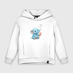 Толстовка оверсайз детская Маленький слоненок с мороженым, цвет: белый