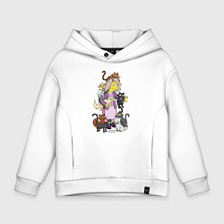Толстовка оверсайз детская Crazy cat lady, цвет: белый