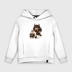 Толстовка оверсайз детская Девочка зомби бежит за роллом, цвет: белый