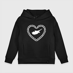 Толстовка оверсайз детская Кипр в сердце монохром, цвет: черный
