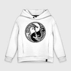 Толстовка оверсайз детская Два дракона Инь Янь, цвет: белый