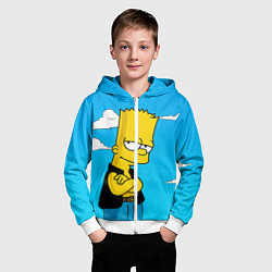 Толстовка на молнии детская Задумчивый Барт, цвет: 3D-белый — фото 2
