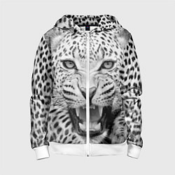 Толстовка на молнии детская Белый леопард, цвет: 3D-белый