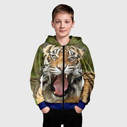 Толстовка на молнии детская Удивленный тигр, цвет: 3D-синий — фото 2