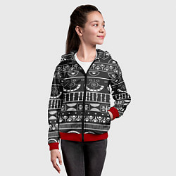 Толстовка на молнии детская Black and White ethnic, цвет: 3D-красный — фото 2