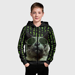 Толстовка на молнии детская Кот в матрице, цвет: 3D-черный — фото 2