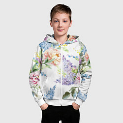 Толстовка на молнии детская Сирень и Пионы, цвет: 3D-белый — фото 2