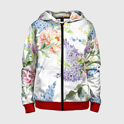 Толстовка на молнии детская Сирень и Пионы, цвет: 3D-красный