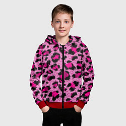 Толстовка на молнии детская Розовый леопард, цвет: 3D-красный — фото 2