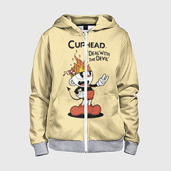 Толстовка на молнии детская Cuphead: Flame Mugman, цвет: 3D-меланж