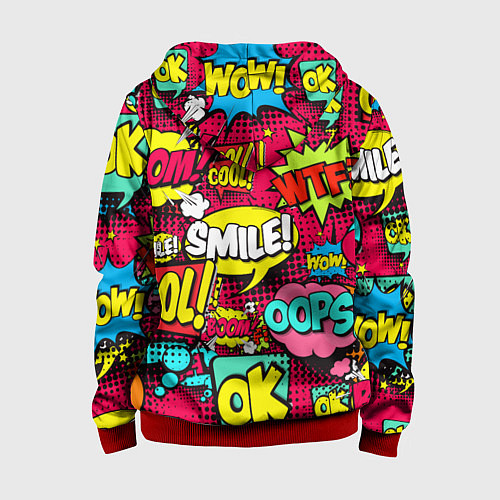 Детская толстовка на молнии Слова из комиксов / 3D-Красный – фото 2