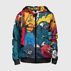 Толстовка на молнии детская Годзилла, цвет: 3D-черный