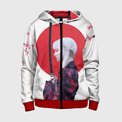 Толстовка на молнии детская Самурай, цвет: 3D-красный