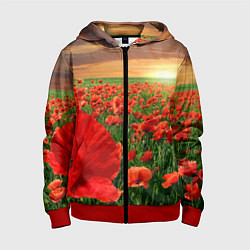 Толстовка на молнии детская Красный мак на закате, цвет: 3D-красный