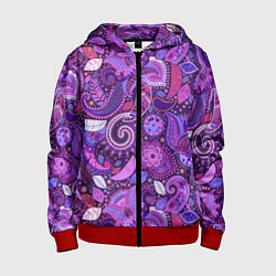Толстовка на молнии детская Фиолетовый этнический дудлинг, цвет: 3D-красный