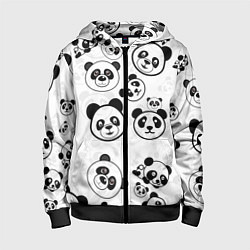 Толстовка на молнии детская Панды, цвет: 3D-черный