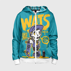 Толстовка на молнии детская Граффити Wats череп в кепке, цвет: 3D-белый