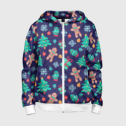 Толстовка на молнии детская Новый год, цвет: 3D-белый