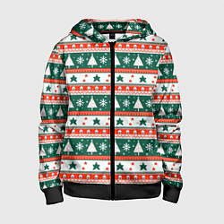 Толстовка на молнии детская Новогодний орнамент, цвет: 3D-черный