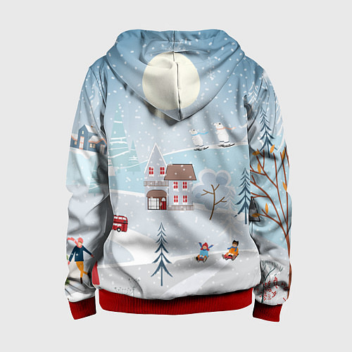 Детская толстовка на молнии Зимний дворик / 3D-Красный – фото 2