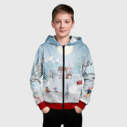 Толстовка на молнии детская Зимний дворик, цвет: 3D-красный — фото 2