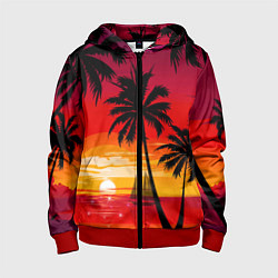 Толстовка на молнии детская Гавайский закат, цвет: 3D-красный