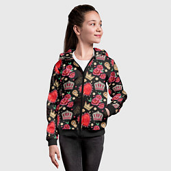 Толстовка на молнии детская Корона и розы, цвет: 3D-черный — фото 2