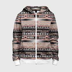Толстовка на молнии детская Полосатый этнический орнамент, цвет: 3D-белый
