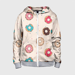 Толстовка на молнии детская Кусанные пончики, цвет: 3D-меланж