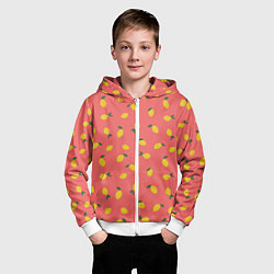 Толстовка на молнии детская Лимоны на кораловом, цвет: 3D-белый — фото 2