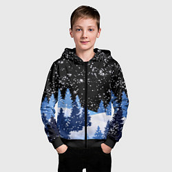 Толстовка на молнии детская Снежная ночь в зимнем лесу, цвет: 3D-черный — фото 2