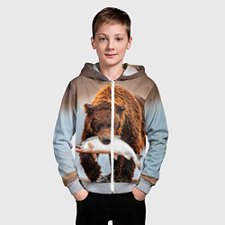 Толстовка на молнии детская Медведь с рыбой во рту, цвет: 3D-меланж — фото 2