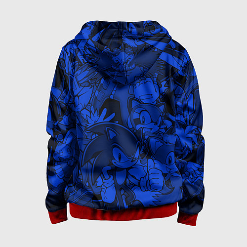 Детская толстовка на молнии SONIC BLUE PATTERN СИНИЙ ЁЖ / 3D-Красный – фото 2